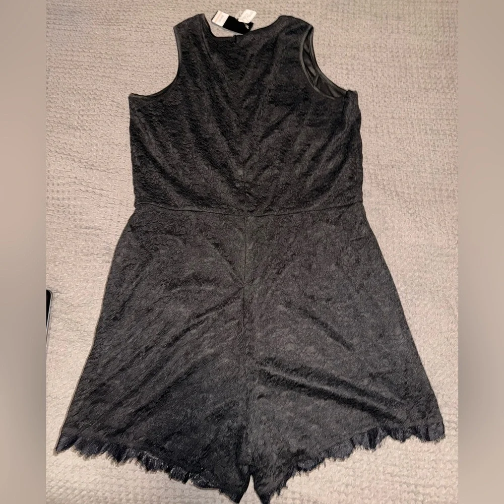 Bebe Fitted Lace with Mesh Romper Shorts Jumpsuit Jet Black